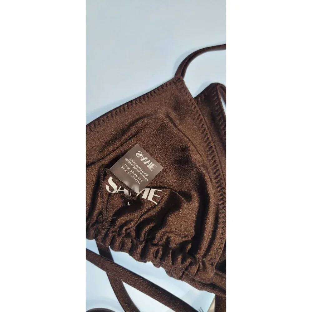 SAME Los Angeles Swim Bikini Set 2Pc Triangke Top L 90s Bottom Medium Brown SZ M - Picture 10 of 16